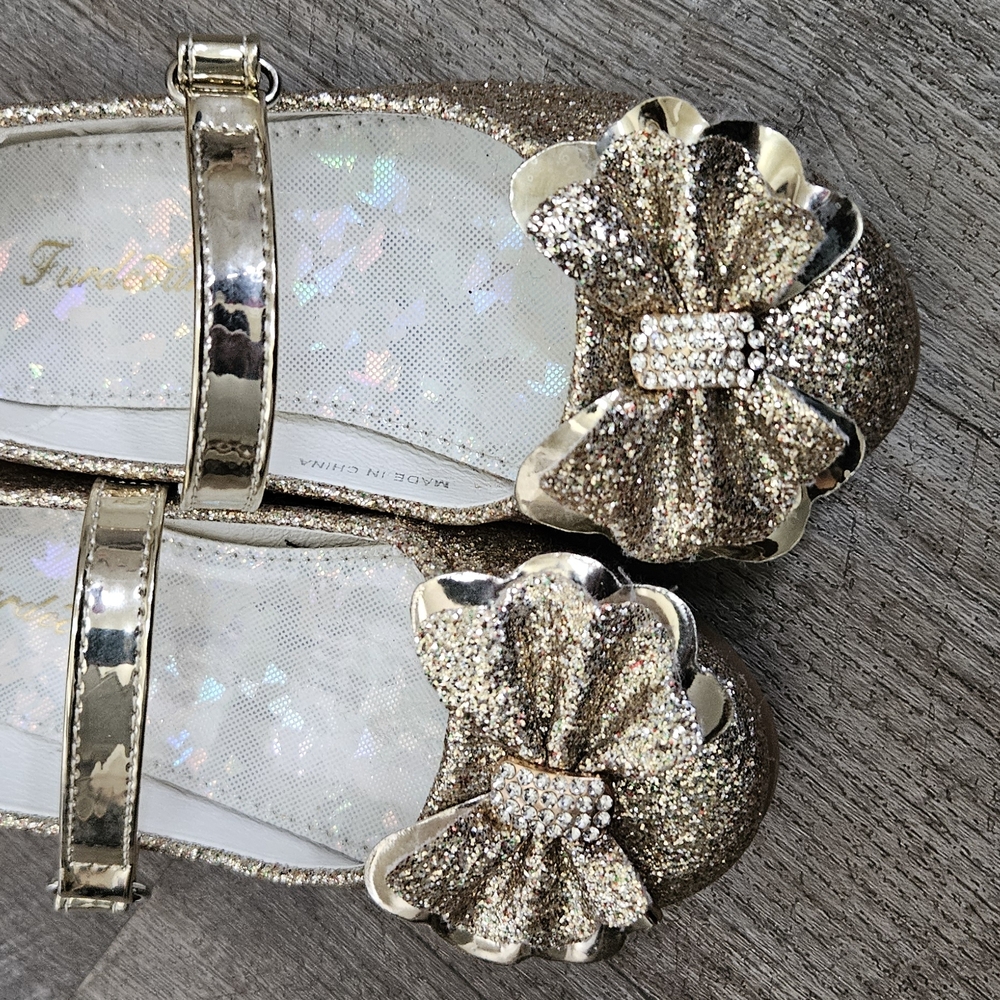 Gold Glitter Kids Shoes with Bow
